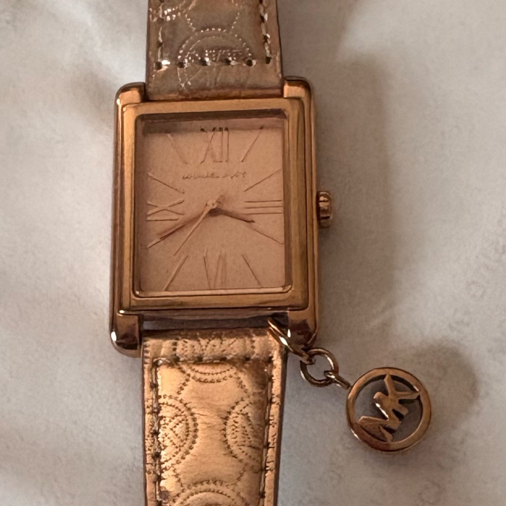 Michael Kors Tank Style Watch with Rose Gold Accent Charm